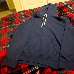 Navy blue POLO hoodie with red logo.size medium.very gently used.